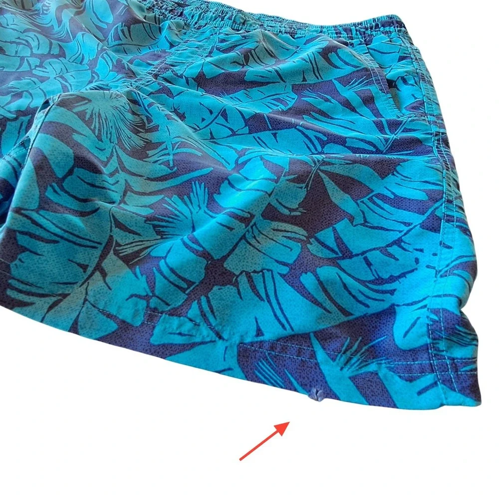 Eddie Bauer Mens Large Blue Tropical Palm Leaf Swim Trunks Mesh Beach